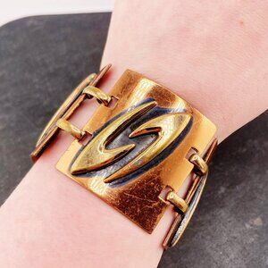 TORTOLANI Vintage signed copper and brass panel bracelet ~ Mid-century jewelry